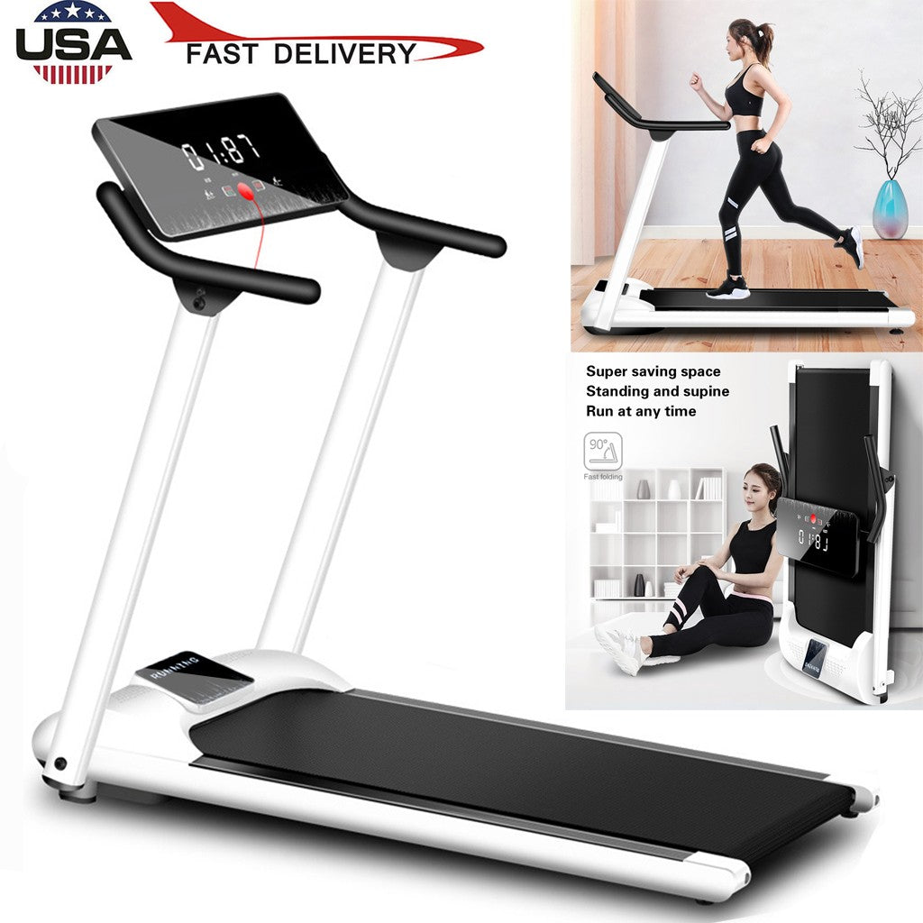 White Folding Electric Treadmill Motorized Portable Running Fitness Machine