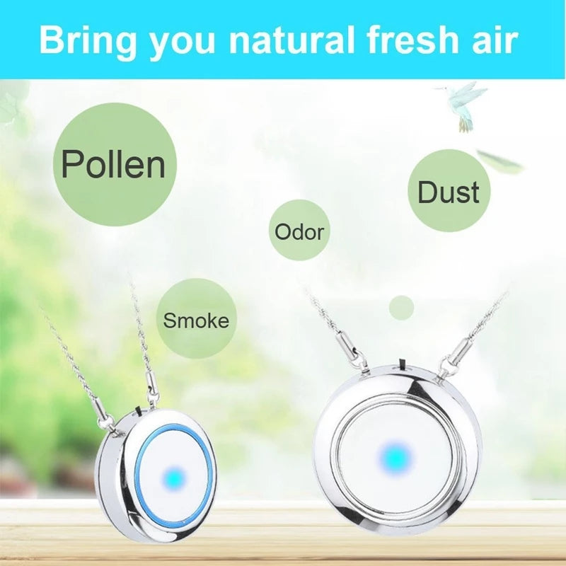 Personal Wearable Air Purifier Necklace Mini Portable Air Freshner Ionizer Negative Ion Generator Odor Eliminator Remove Smoke