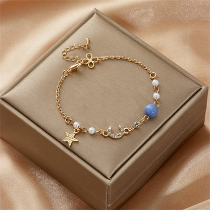 Kpop Irregular Imitation Pearl Bracelet For Women Korean Natural Stone Pendant Adjustable Cuff Bracelets Anniversary Jewelry