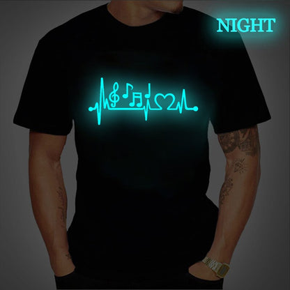 Luminous Music Symbol Print Goth T-Shirt Black Men&#39;s Custom Tee Shirt Summer Men T Shirt Plus Size Graphic T Shirts Tops Male
