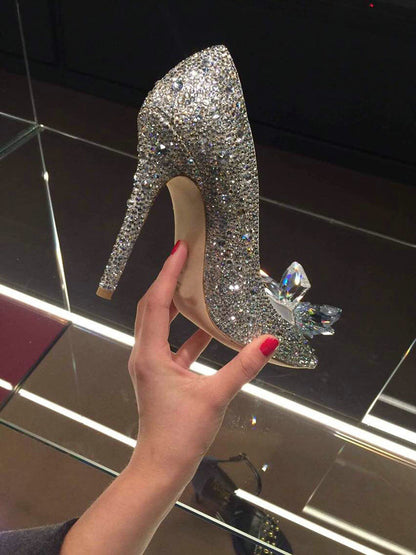 Cinderella Silver Crystal High & Flat Heels Female Party Wedding Bridal Shoes