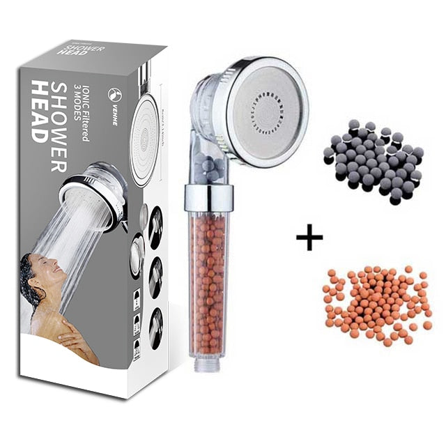 Bathroom SPA Shower Head with Colorful Box 3 Modes Adjustable High Pressure Water Saving  with Replacement Beads and Filter