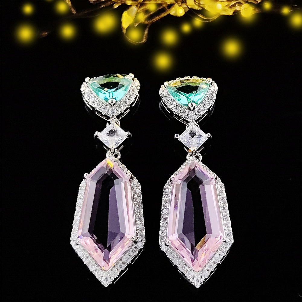 2023 New Pink Green Color Geometry  Earrings for Women Anniversary Gift Jewelry Wholesale E6689