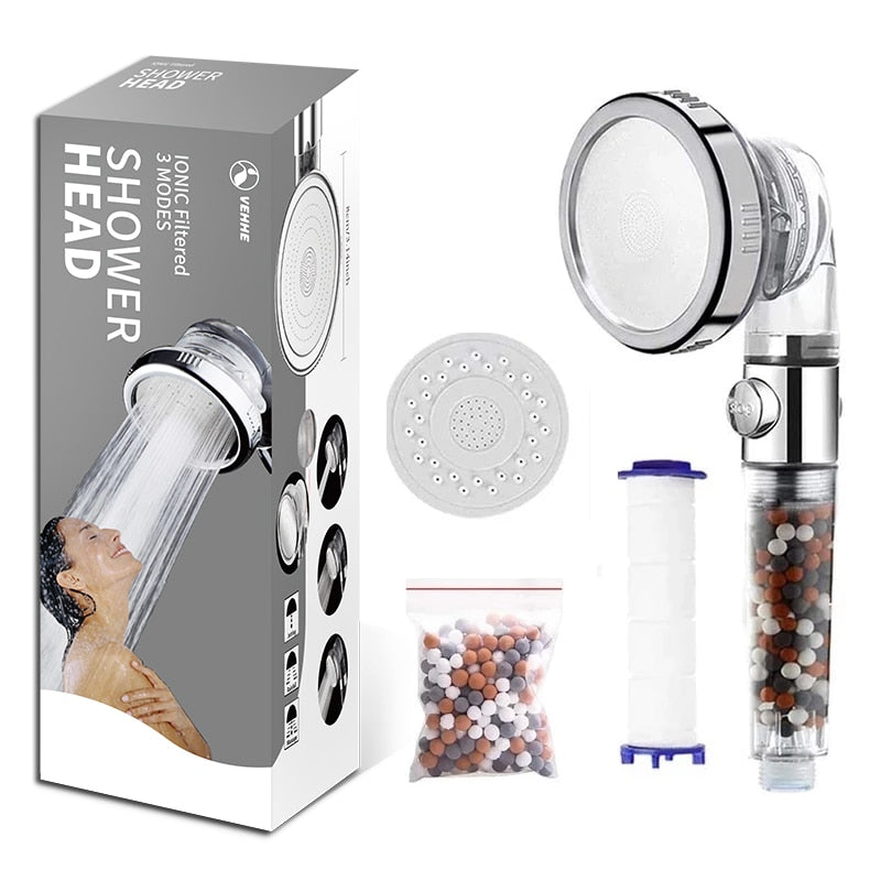 Bathroom SPA Shower Head with Colorful Box 3 Modes Adjustable High Pressure Water Saving  with Replacement Beads and Filter