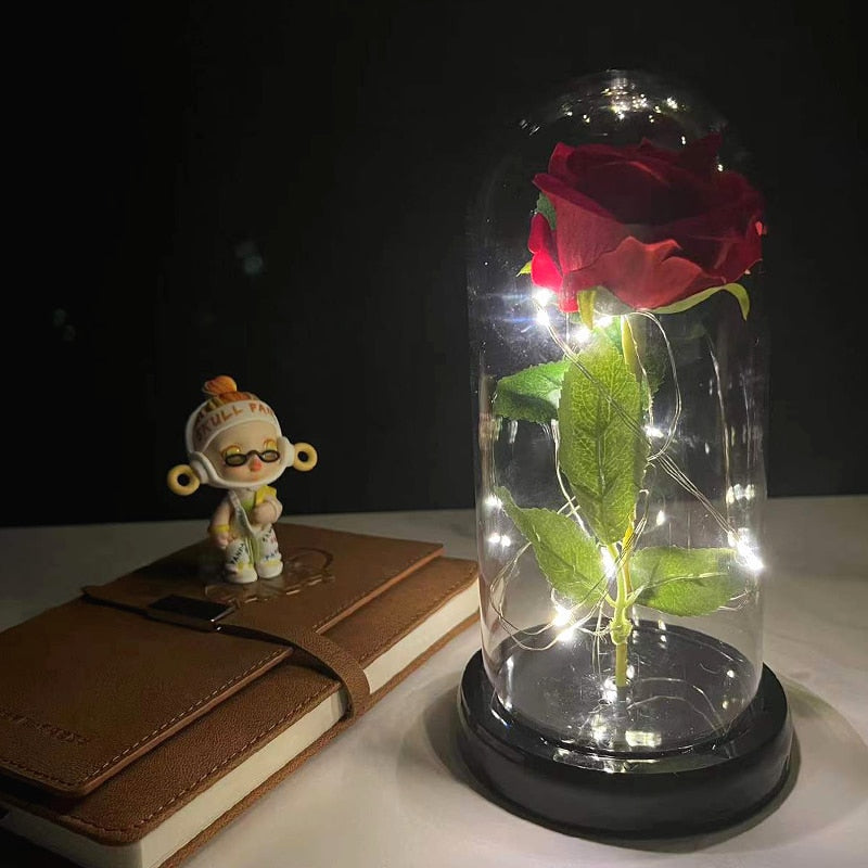 Valentines Day Gift Rose Flowers LED Light in Glass