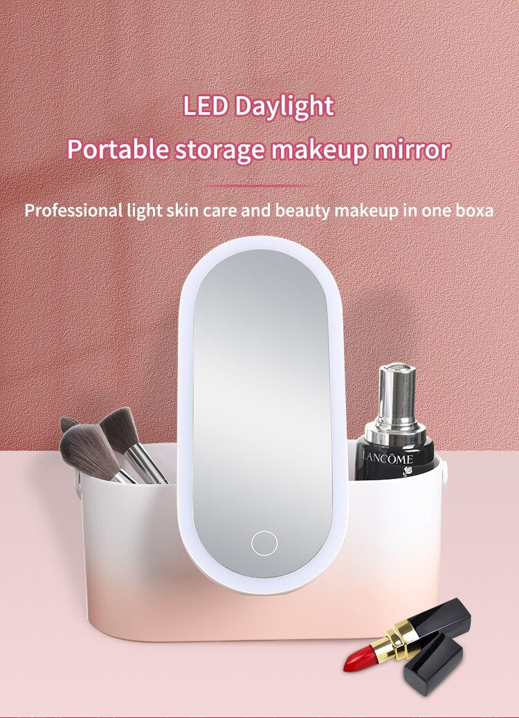 Makeup Organizer Box with LED Light Mirror Portable Travel Makeup Cosmetics Organizer