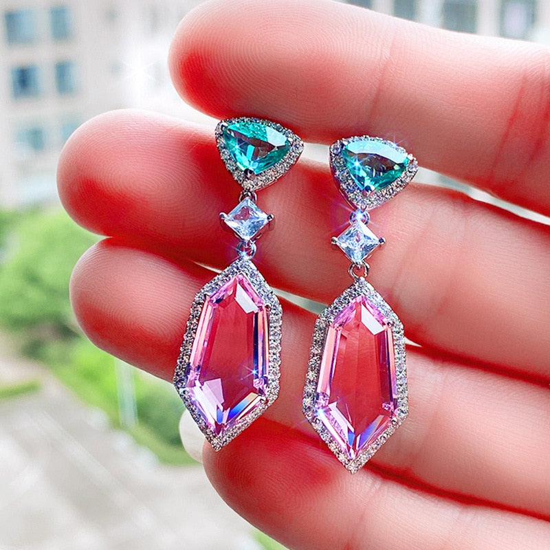 2023 New Pink Green Color Geometry  Earrings for Women Anniversary Gift Jewelry Wholesale E6689