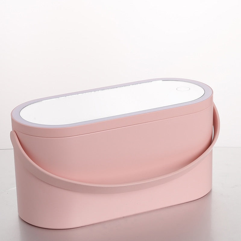 Makeup Organizer Box with LED Light Mirror Portable Travel Makeup Cosmetics Organizer
