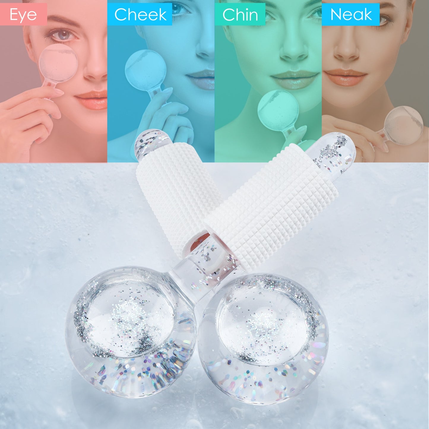 1 Pair Facial Globes Cooling Roller Ball for Face Eye Massage Beauty Ice Hockey Energy Crystal Ball Water Wave Skin Care Device