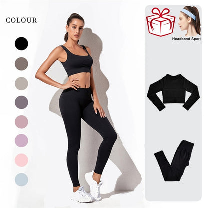 Seamless Yoga Set Workout Clothes For Women Sports Gym Set Fitness Clothing Long Sleeve Yoga Suit