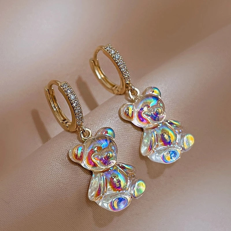 Cute Acrylic Candy Gummy Bear Dangle Earrings for Women Rainbow Bear CZ Hoop Earrings 2022 Korean Fashion Sweet Girl Jewelry