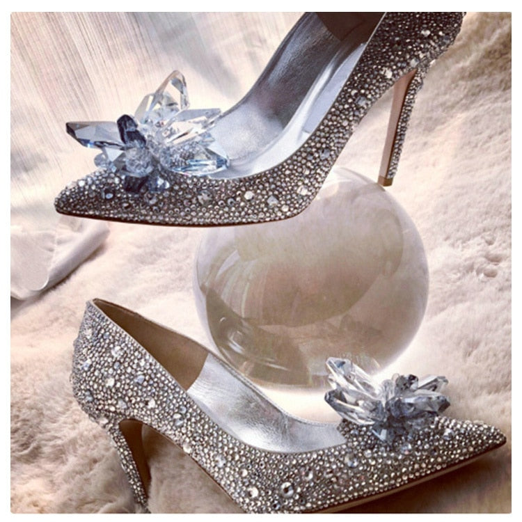 2021 New Arrivals Sale 2020 Newest Cinderella Shoes Rhinestone High Heels  Women Pumps Pointed toe Woman Crystal Party Wedding Pumps Shoes 5cm/7cm/9cm  