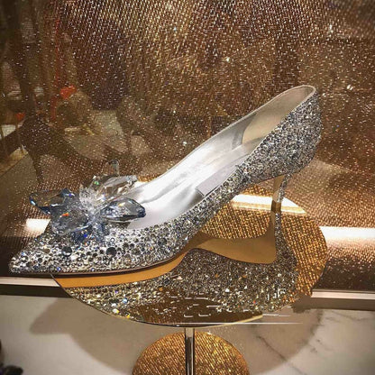 2022 Newest Cinderella Shoes Rhinestone High Heels Women Pumps Pointed toe Woman Crystal Party Wedding Shoes 5cm/7cm/9cm Heel