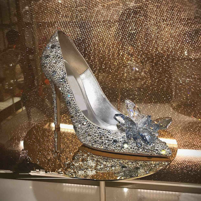 2022 Newest Cinderella Shoes Rhinestone High Heels Women Pumps Pointed toe Woman Crystal Party Wedding Shoes 5cm/7cm/9cm Heel
