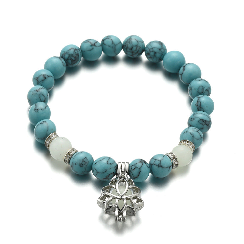 Natural Stone Bracelet Yoga Healing Luminous Glow In The Dark Bracelet Lotus Charm Beads Bracelet for Men Women Prayer Buddhism