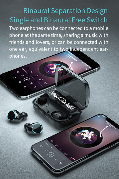 TWS Bluetooth 5.1 Wireless Earphones 2200mAh Sports Waterproof Earbuds Headset With Microphone
