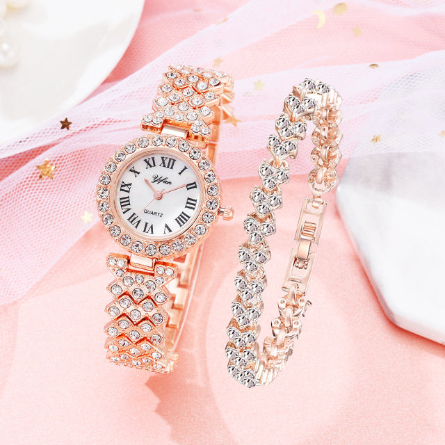 Luxury Women Rose Gold Watch Ladies Quartz Diamond Wristwatch Elegant Female Bracelet Watches