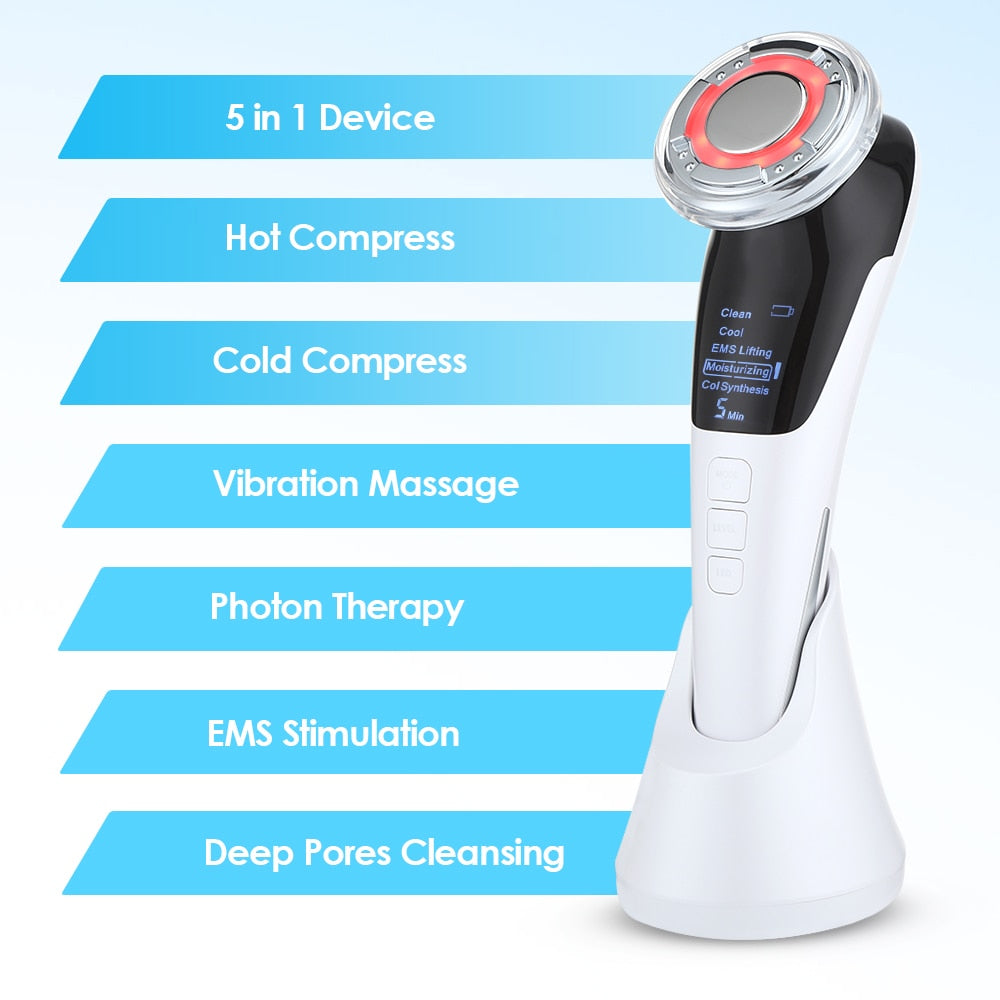 EMS Face Massager Machine Sonic Vibration LED Light Therapy Hot Cool Treatment for Skin Rejuvenation Anti Aging Skin Care Beauty