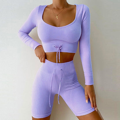 Seamless Yoga Set Women Two Piece Crop Top Long Sleeve Shorts pants Sportsuit Workout Outfit Fitness Female Sport Suit Gym Wear