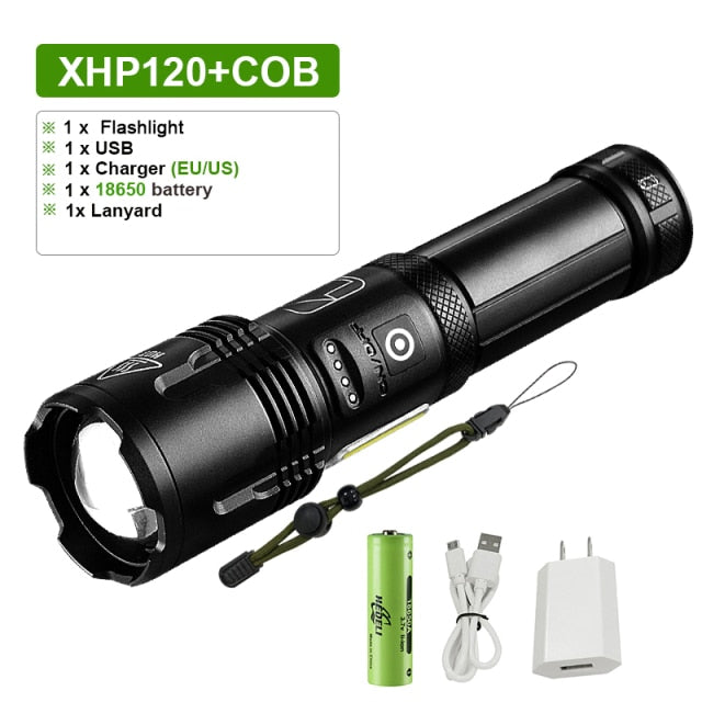 Super XHP120 Most Powerful Led Flashlight XHP90 High Power Torch light Rechargeable Tactical flashlight 18650 Usb Camping Lamp