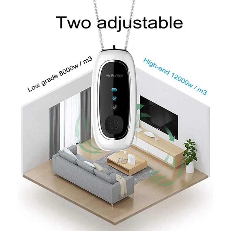 2 Piece USB Portable Air Purifier, Personal Hanging Necklace with Negative Ionizer Air Freshener No Radiation - Black & White