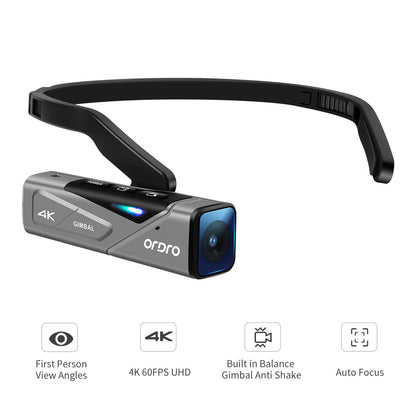 Ordro EP7 YouTube Vlogging Video Camera 4K@60fps Head-Mounted WiFi FPV POV Full HD Digital Camcorder Gimbal Cameras for Blogger