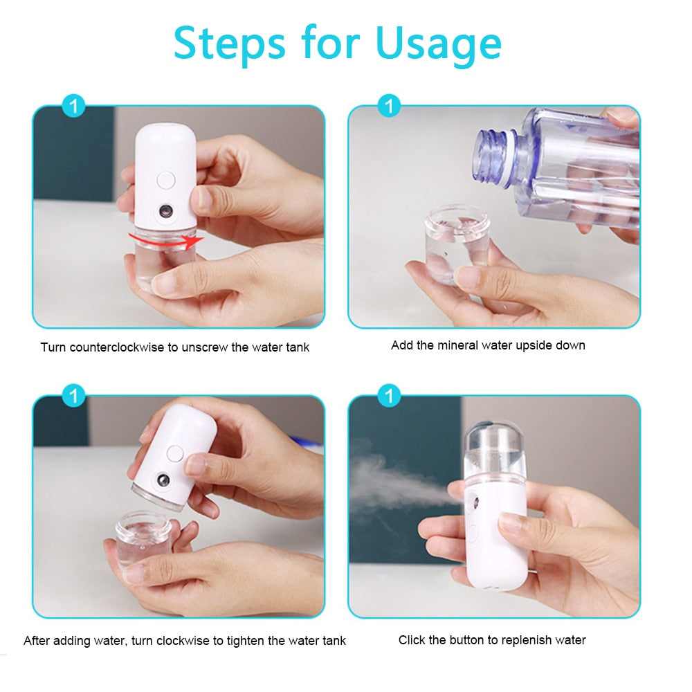 USB Mist Facial Sprayer  Humidifier Rechargeable Nebulizer Face Steamer Moisturizing Beauty Instruments Face Skin Care Tools
