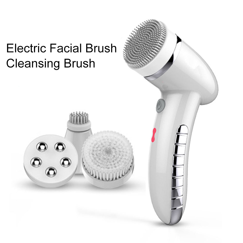 4 In 1 Facial Cleansing Brushes Face Sonic Cleaner Electric Waterproof Face Care Massager with 4 Heads Face Cleaning Brushes