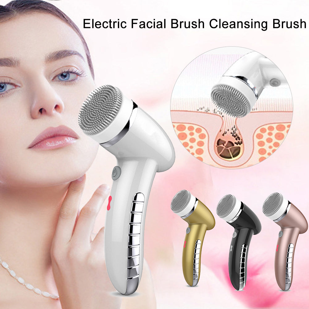 4 In 1 Facial Cleansing Brushes Face Sonic Cleaner Electric Waterproof Face Care Massager with 4 Heads Face Cleaning Brushes