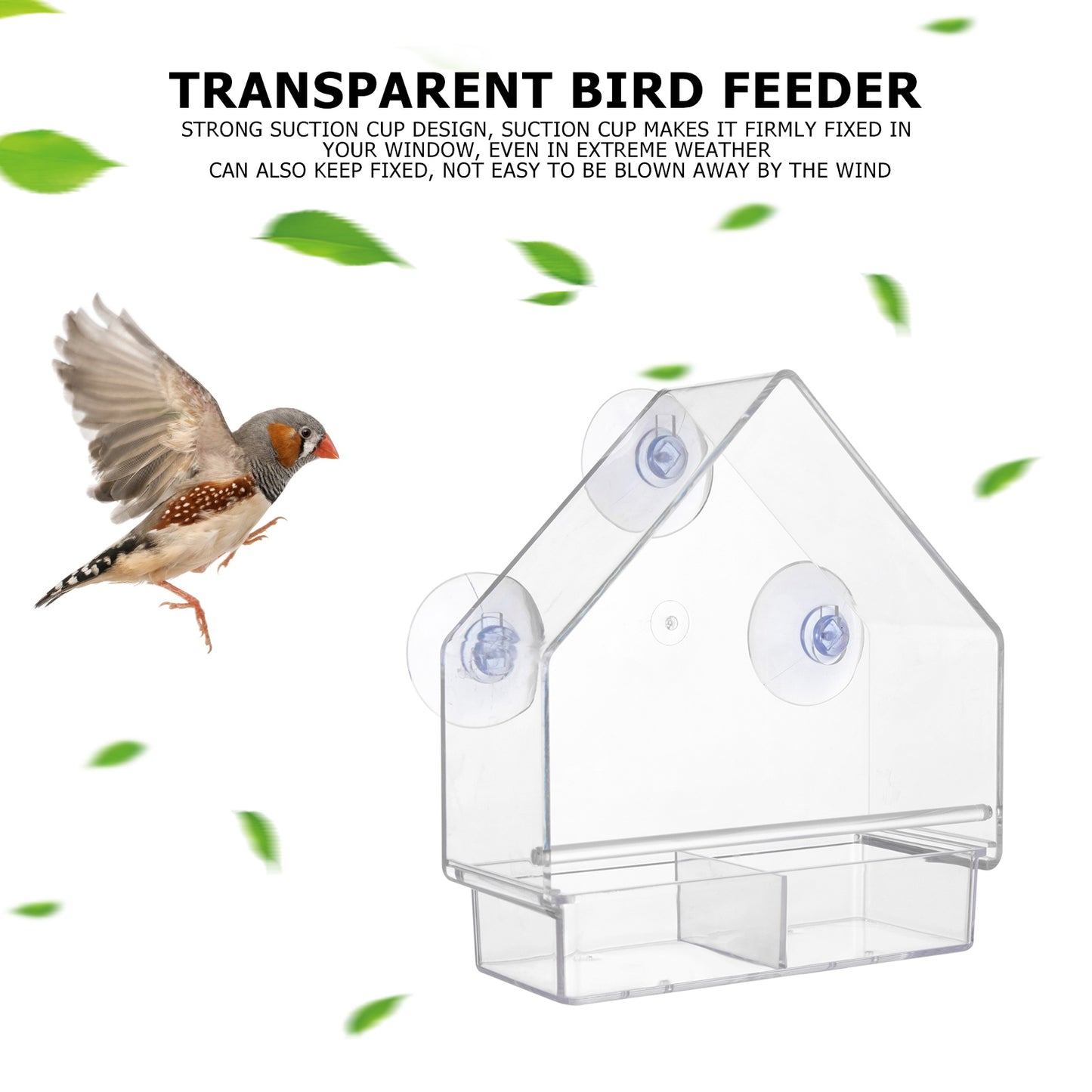 Window Bird Feeder House Weather Proof Transparent Hanging Birdhouse for Pet Bird