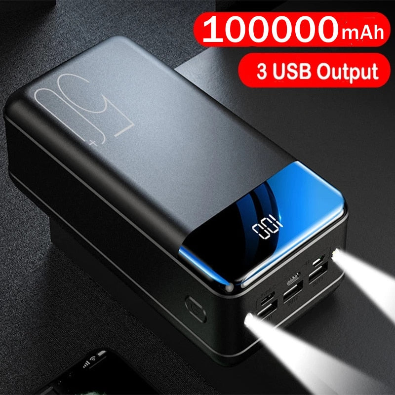Power Bank 100000mAh Portable Fast Charging 3 USB External Battery Charger For Mobile Phones Tablet