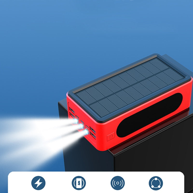 Solar Power Bank Portable Charger 100000mAh Large Capacity 4USB LED Light Fast Charging