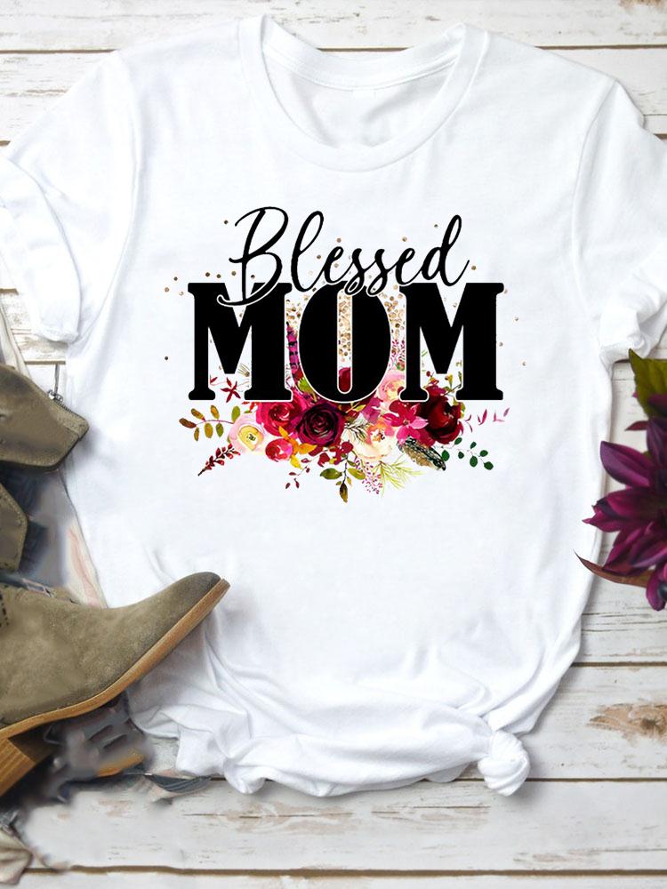 Women Short Sleeve Summer Mom Mama Clothes Cartoon Fashion Clothing Sweet Love 90s Cute Female Top Tee T-shirt Graphic T Shirt
