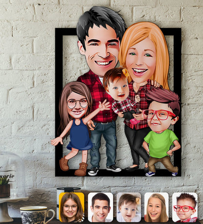 Wooden Painting With Family Caricature Home Decoration Gift Present